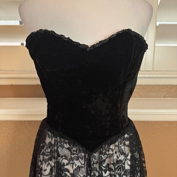 Gunne Sax 5 Strapless Velvet Bodice Midi Dress Black Whimsigoth Steampunk Rave - Picture 2 of 8